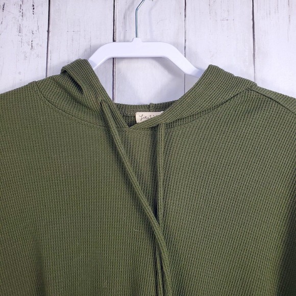 Lily White Knit Crop Sweatshirt Hooded Womens Size Medium Green Light Weight - Picture 3 of 8